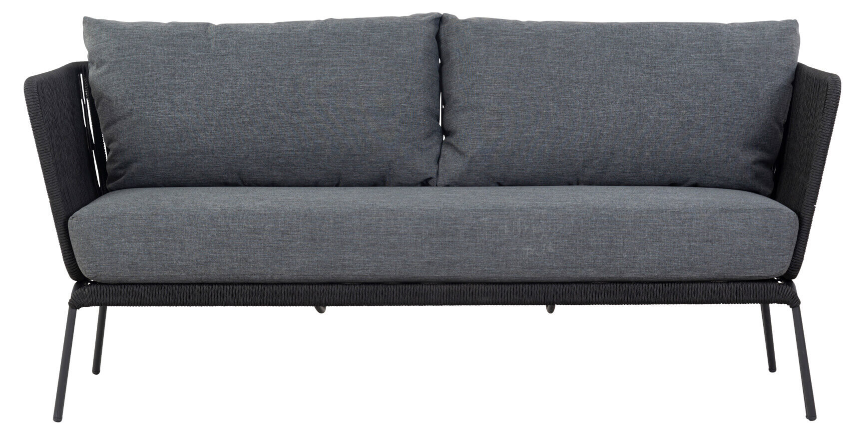 Bali 3-Sitzer Lounge Sofa schwarz/Rope schwarz, Kissen dunkelgrau
