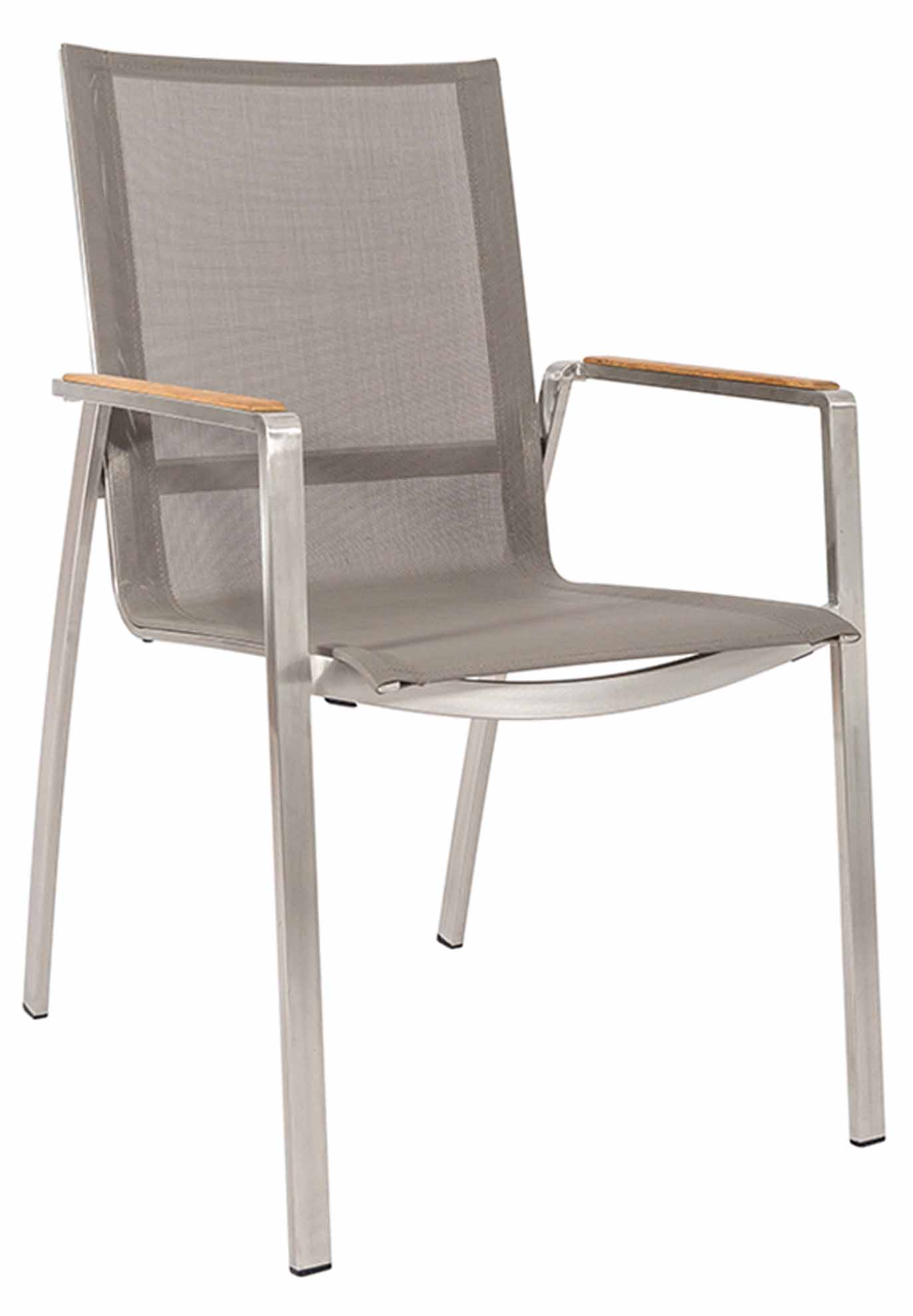Monaco Stapelsessel Edelstahl/taupe, Armlehnen Teak