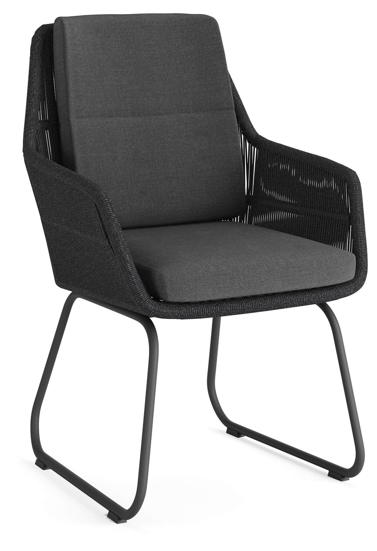 Oxford Geflechtsessel eisengrau/schwarz straight weaving, Kissen dunkelgrau