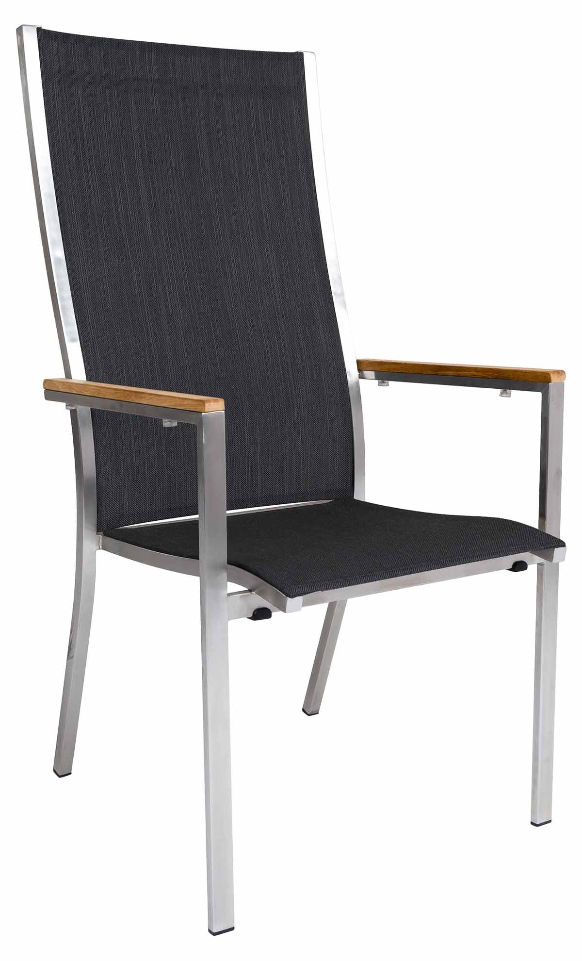 Monte Carlo Stapelsessel hoch, Edelstahl/Batyline darkgrey Armlehnen Teak