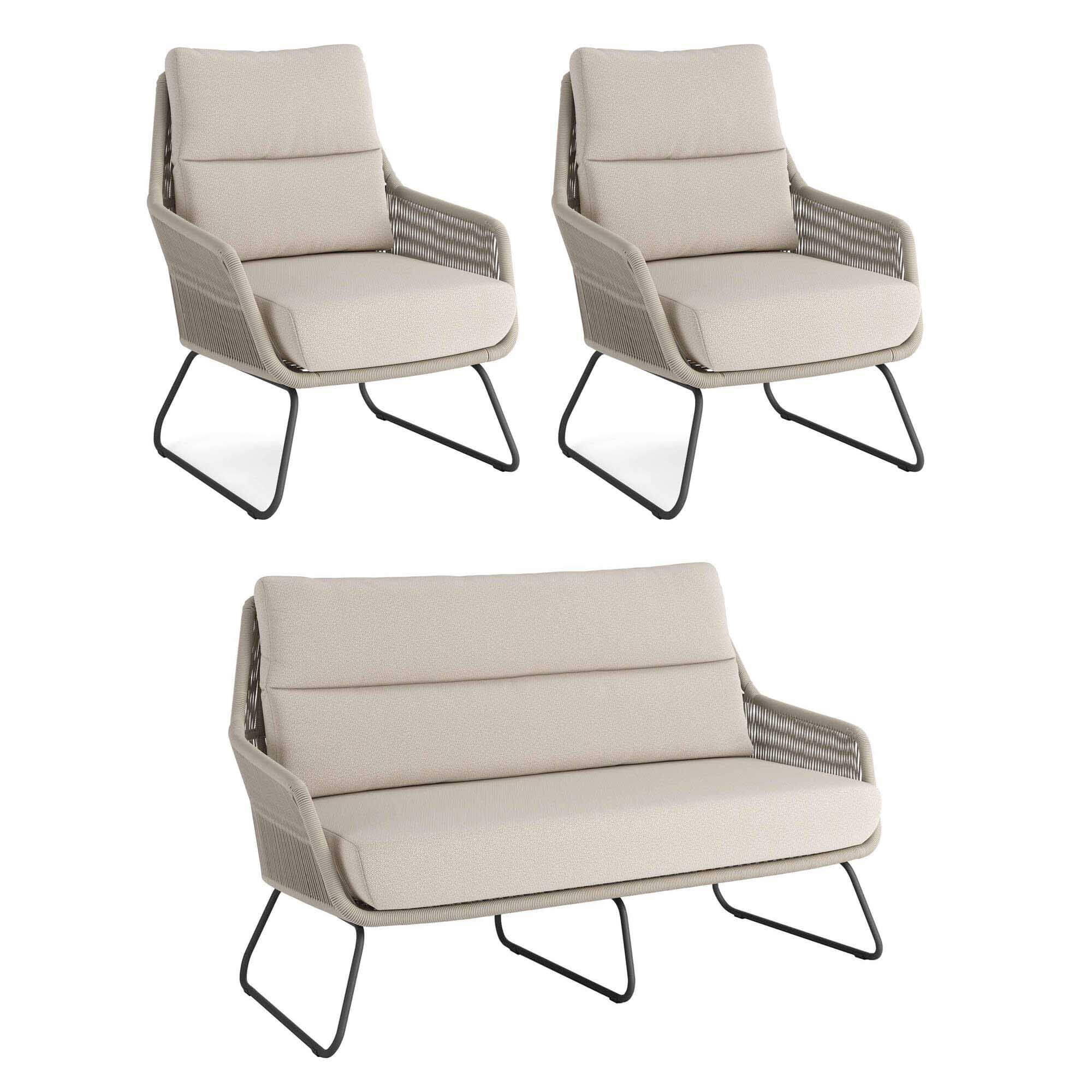 Lounge-Set Oxford 2x Sessel + 1x Sofa inkl. Kissen, grau/beige