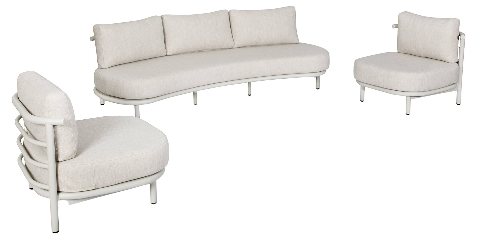 Organo Lounge-Set, 1x 3-Sitzer + 2x 1-Sitzer, Aluminium dune, Kissen beige