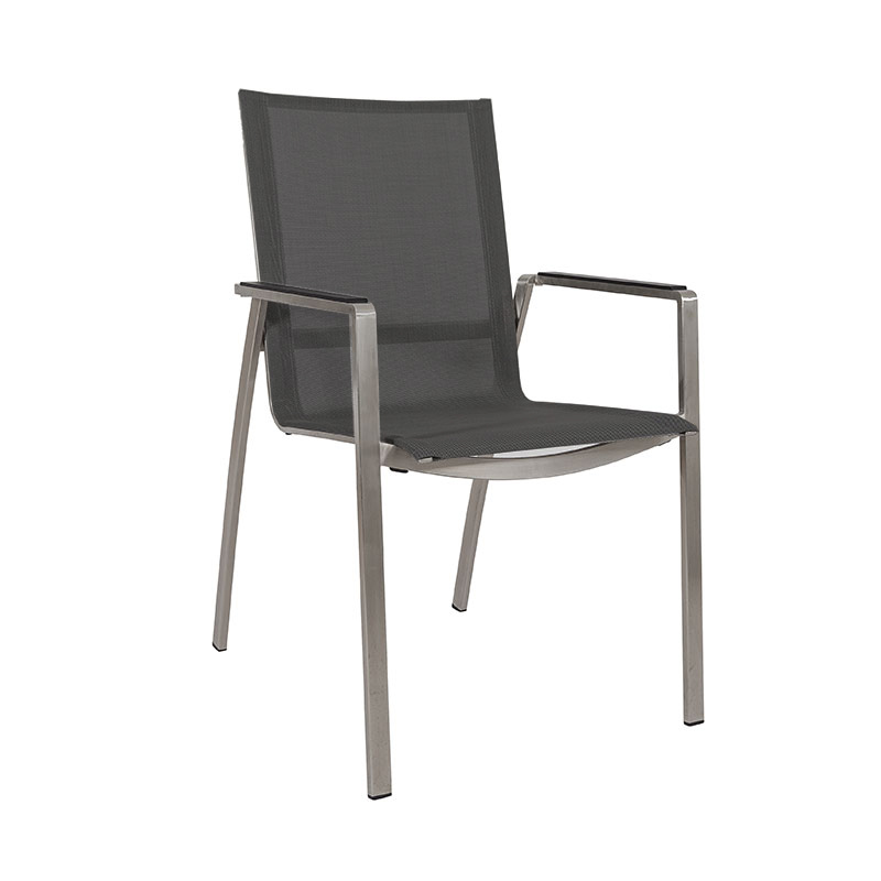 Monaco Stapelsessel Edelstahl/Batyline darkgrey, Armlehnen Aluminium