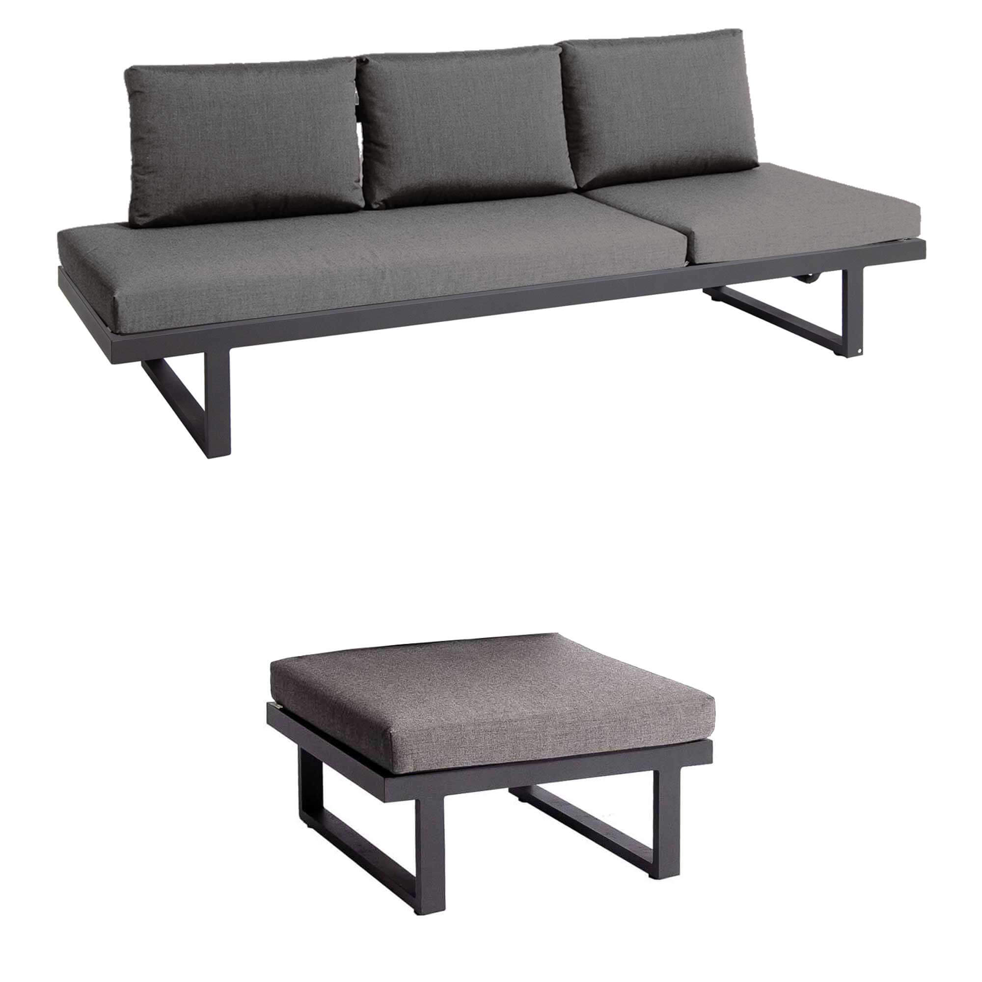 Set Rao Liege + Hocker grau, inkl Kissen