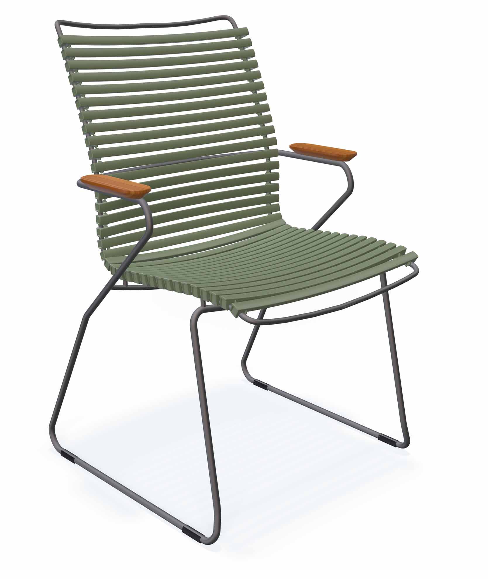 Click Stapelsessel hoch grau/olive green, Armlehnen Bambus