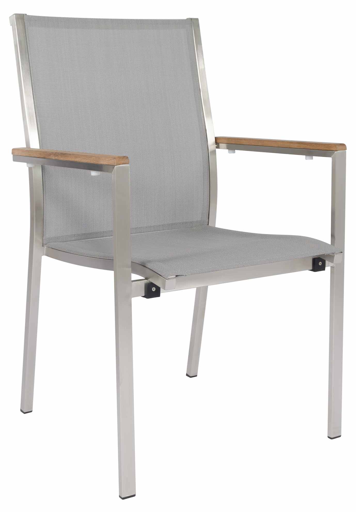 Monte Carlo Stapelsessel, Edelstahl/silbergrau, Armlehnen Teak