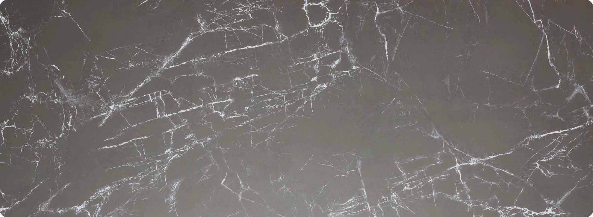 Tischplatte 300x105cm Ecken abgerundet (Radius R50), Keramik grey marble (6mm + 1mm)