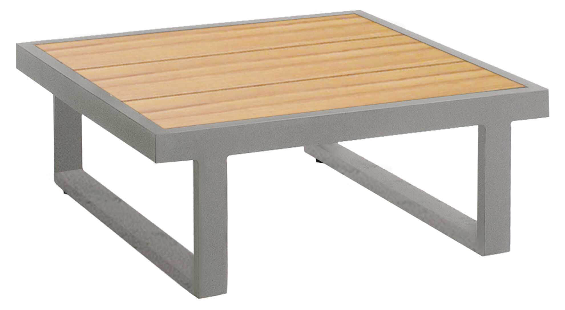 Rao Lounge Beistelltisch 70x70cm, Höhe 32cm, Edelstahl/Teak