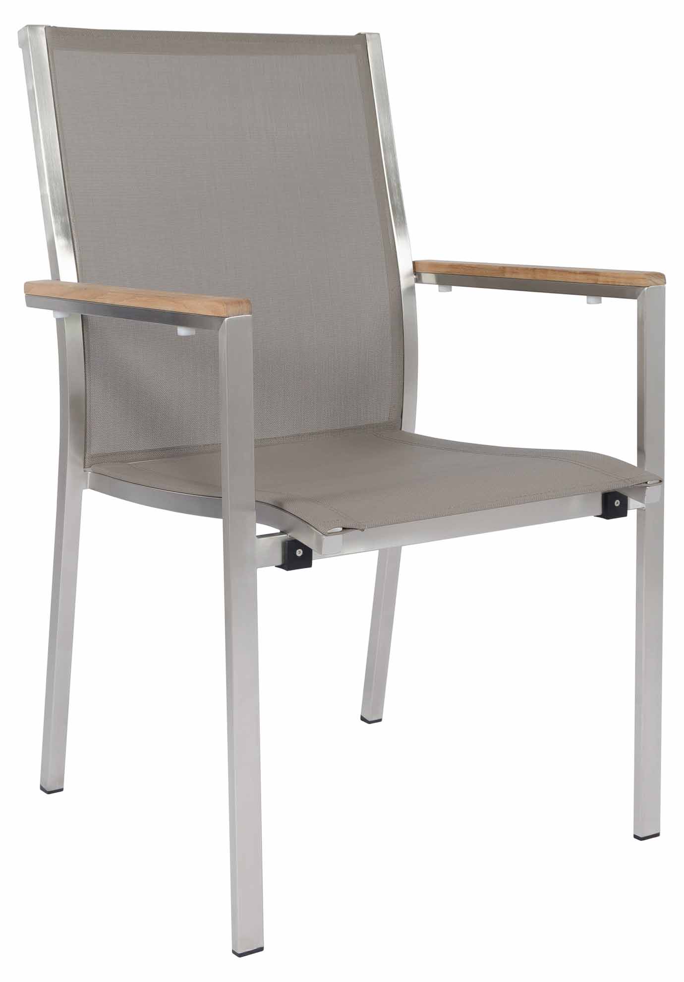 Monte Carlo Stapelsessel, Edelstahl/taupe, Armlehnen Teak