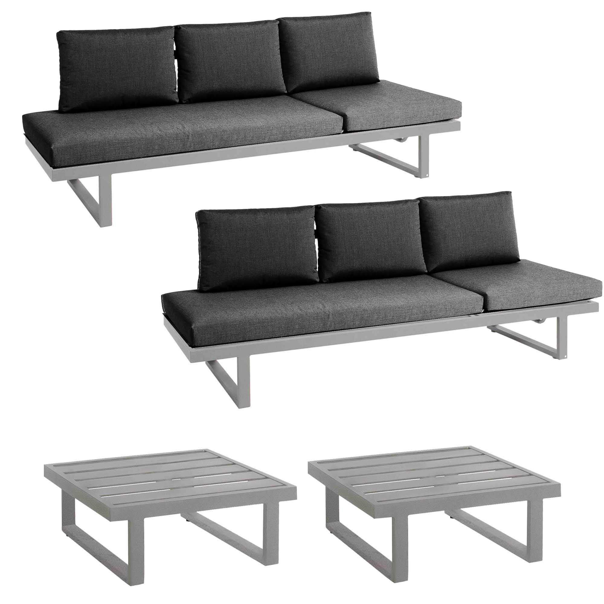 Set 2x Rao Liege + 2x Kaffeetisch Edelstahl, Kissen T8013