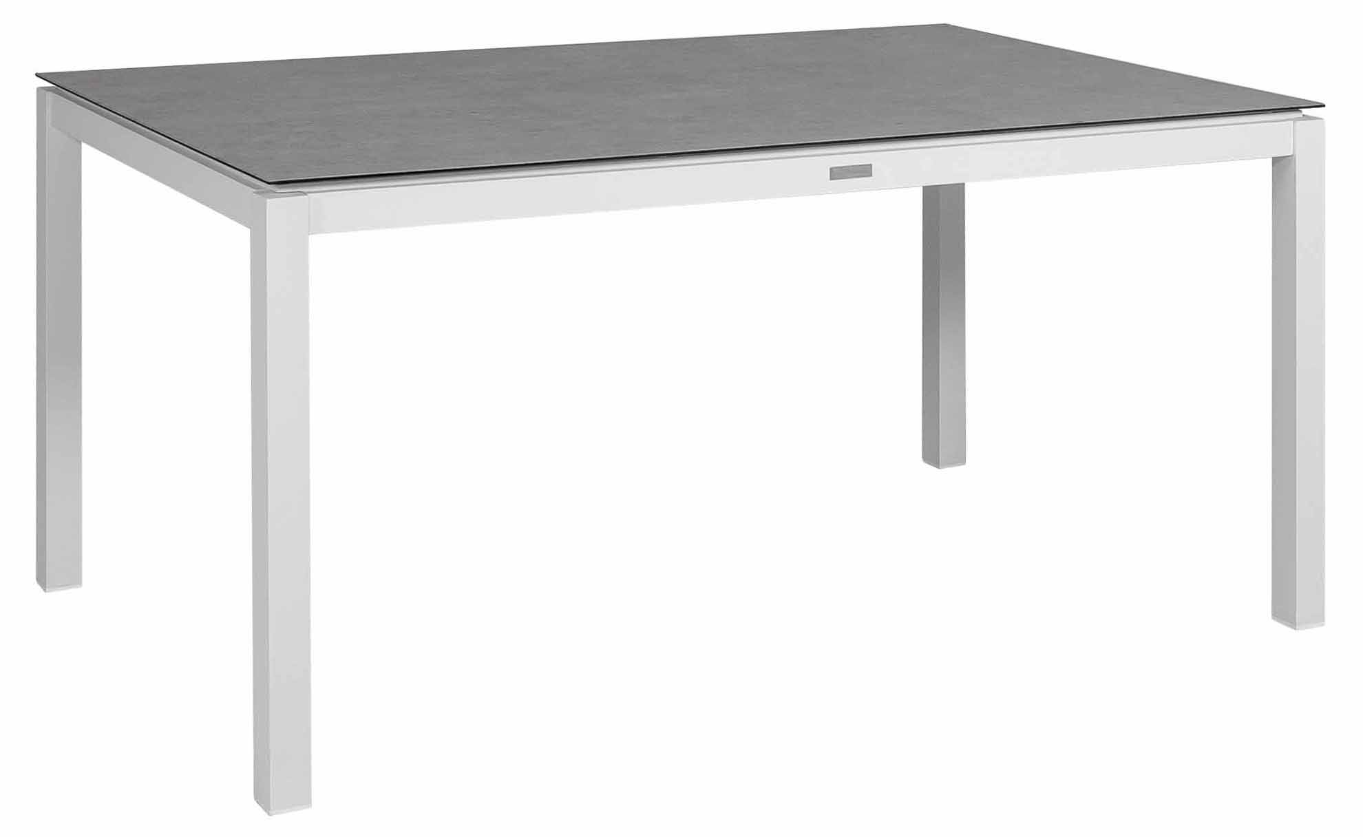 Jura Tisch 150x90cm rechteckig, weiß/Glas-Keramik light grey