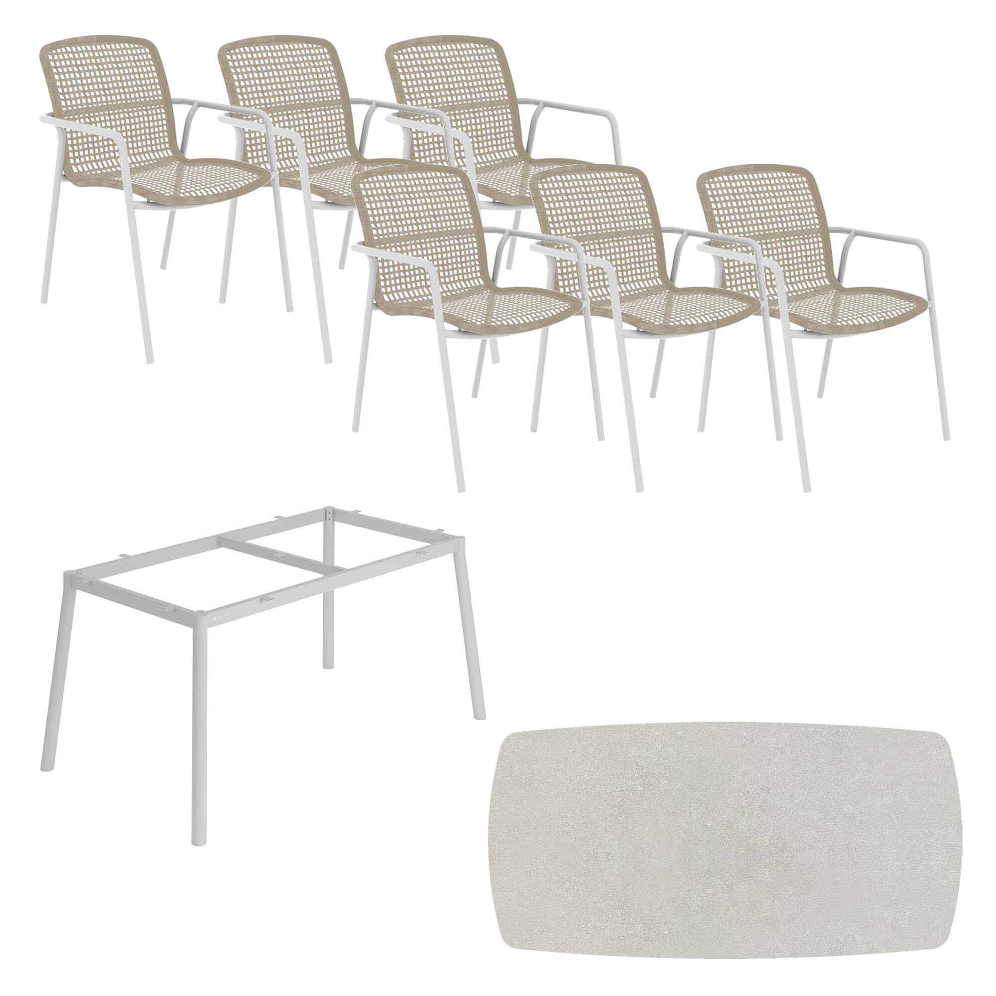 Set Durham 180x90cm weiß/HPL sand + 6 Durham Stapelsessel