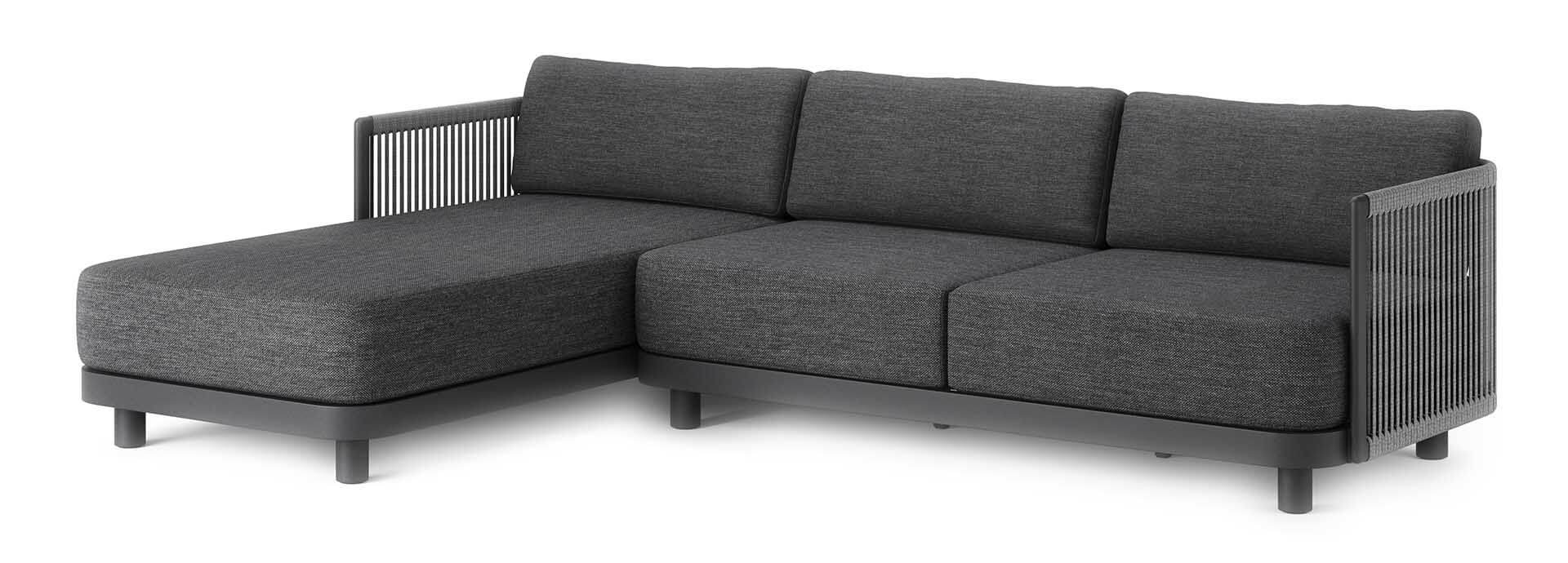 Bonito Lounge-Set Recamiere rechts eisengrau/Rope grey melange, Kissen dunkelgrau