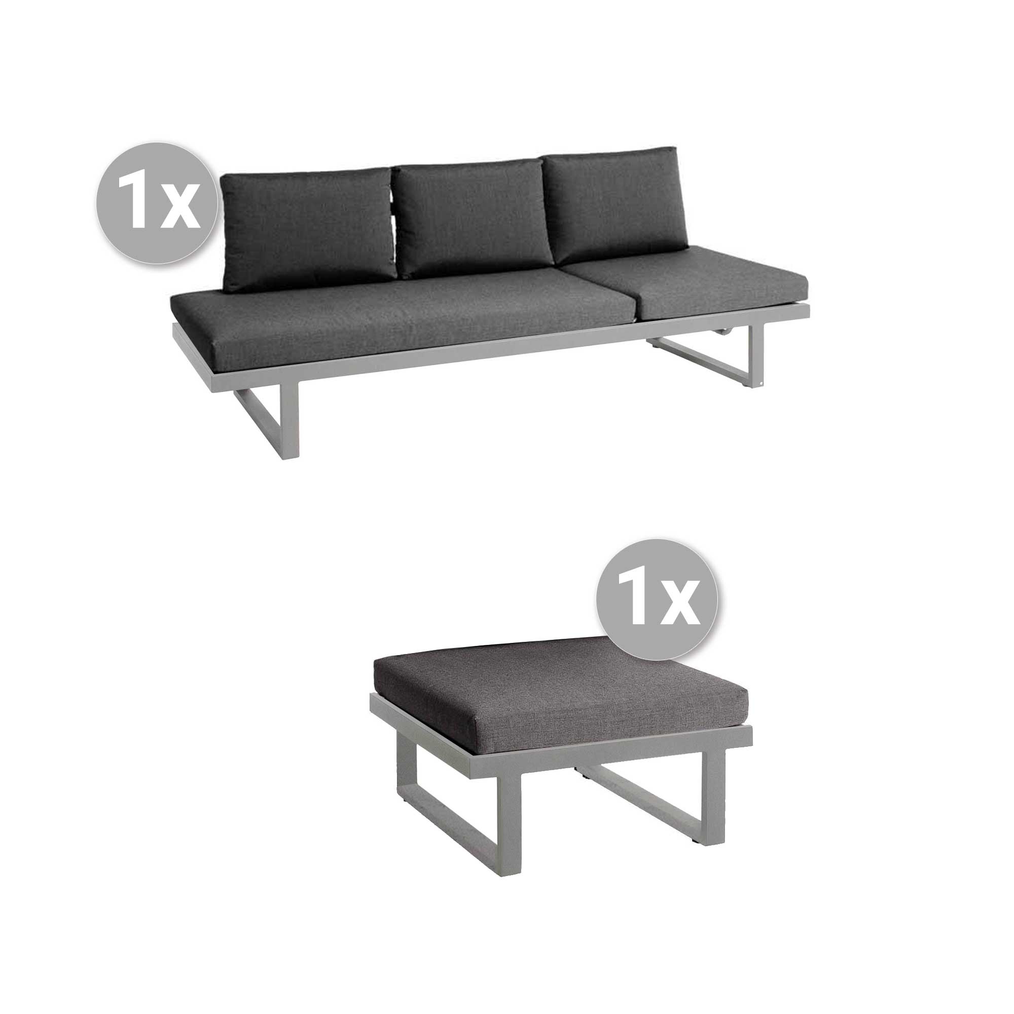 Set Rao Liege + Hocker Edelstahl, Kissen 3705