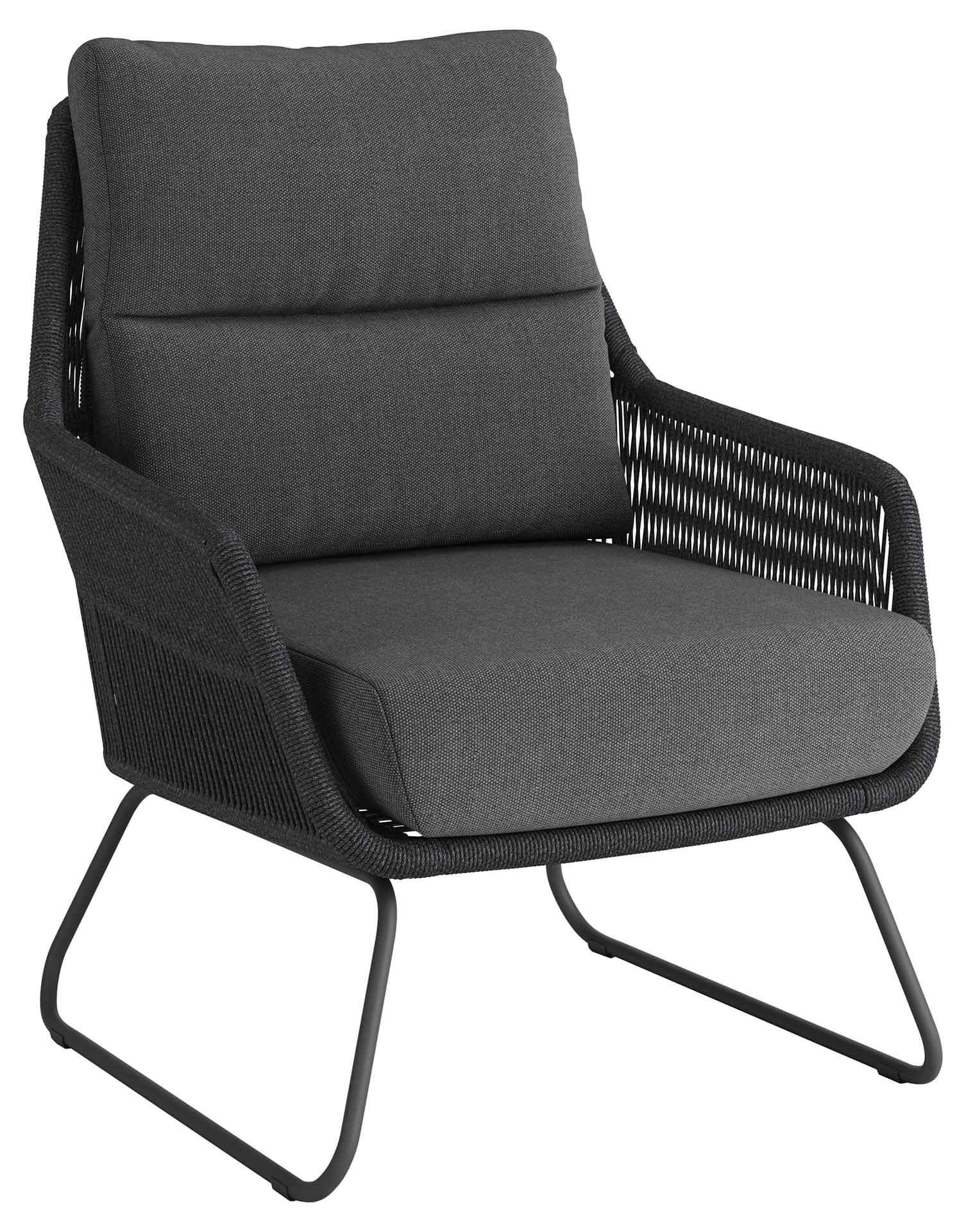 Oxford Lounge Sessel eisengrau/schwarz straight weaving, Kissen dunkelgrau