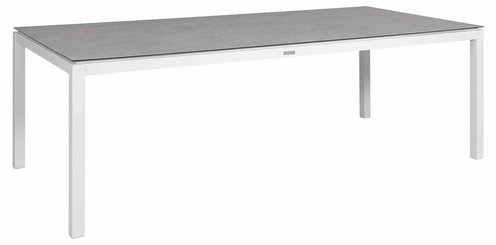 Jura Tisch 220x100cm rechteckig, weiß/Glas-Keramik light grey