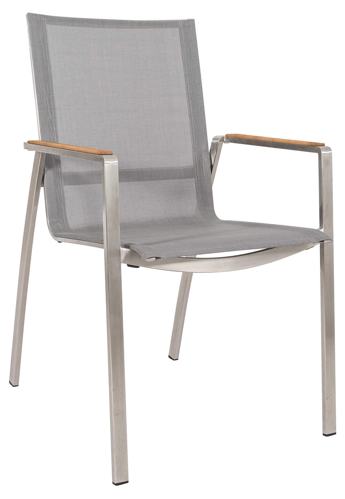 Monaco Stapelsessel Edelstahl/silbergrau, Armlehnen Teak