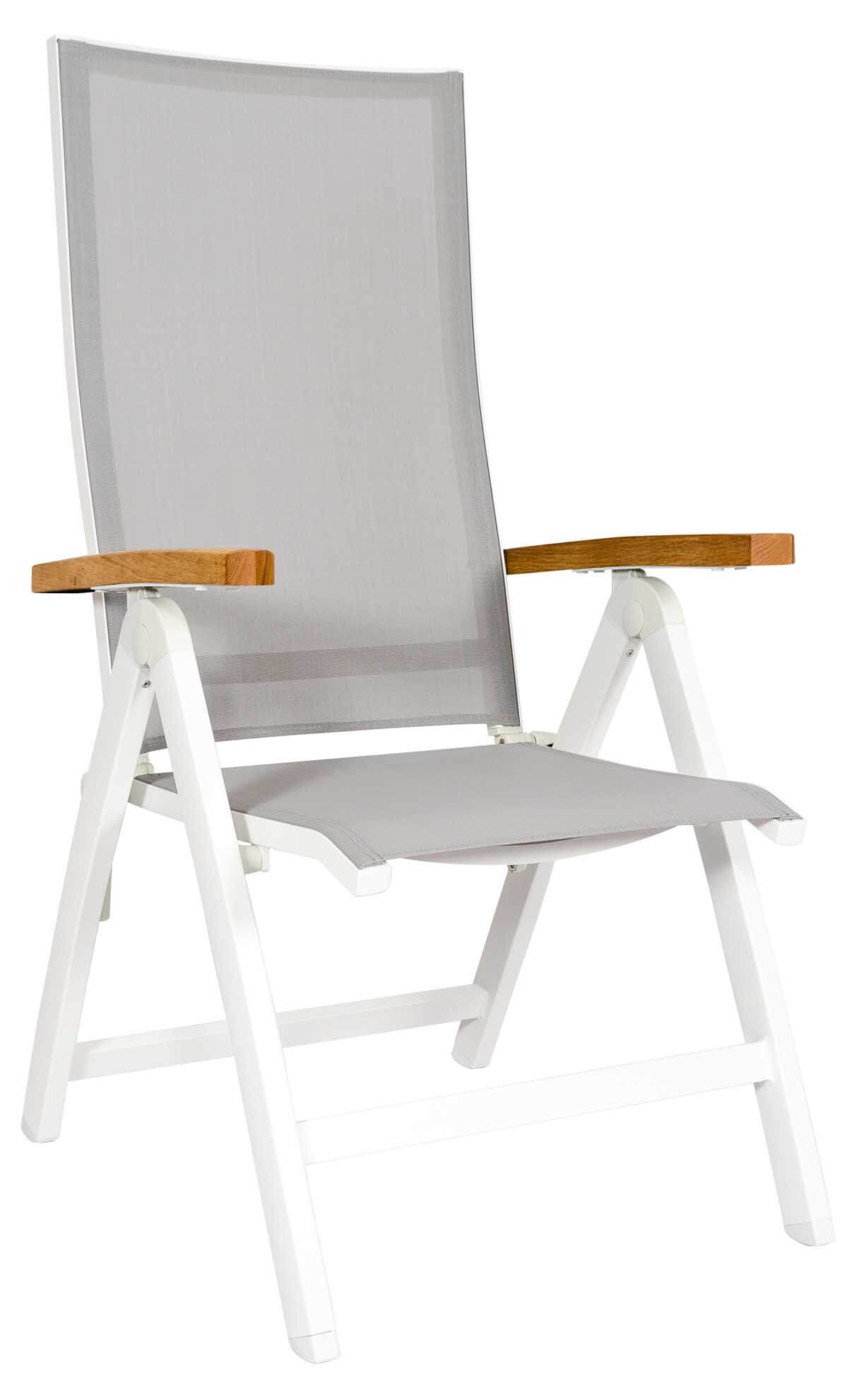 Rhodos Verstellsessel weiß/hellgrau, Armlehnen Teak