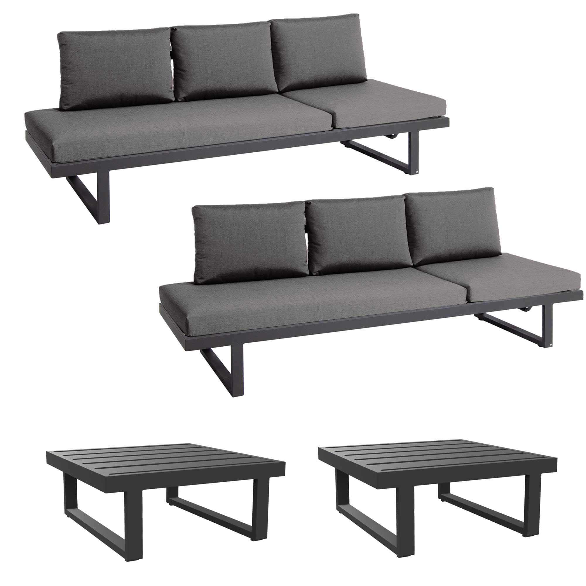 Set 2x Rao Liege + 2x Kaffeetisch grau, Kissen 3705